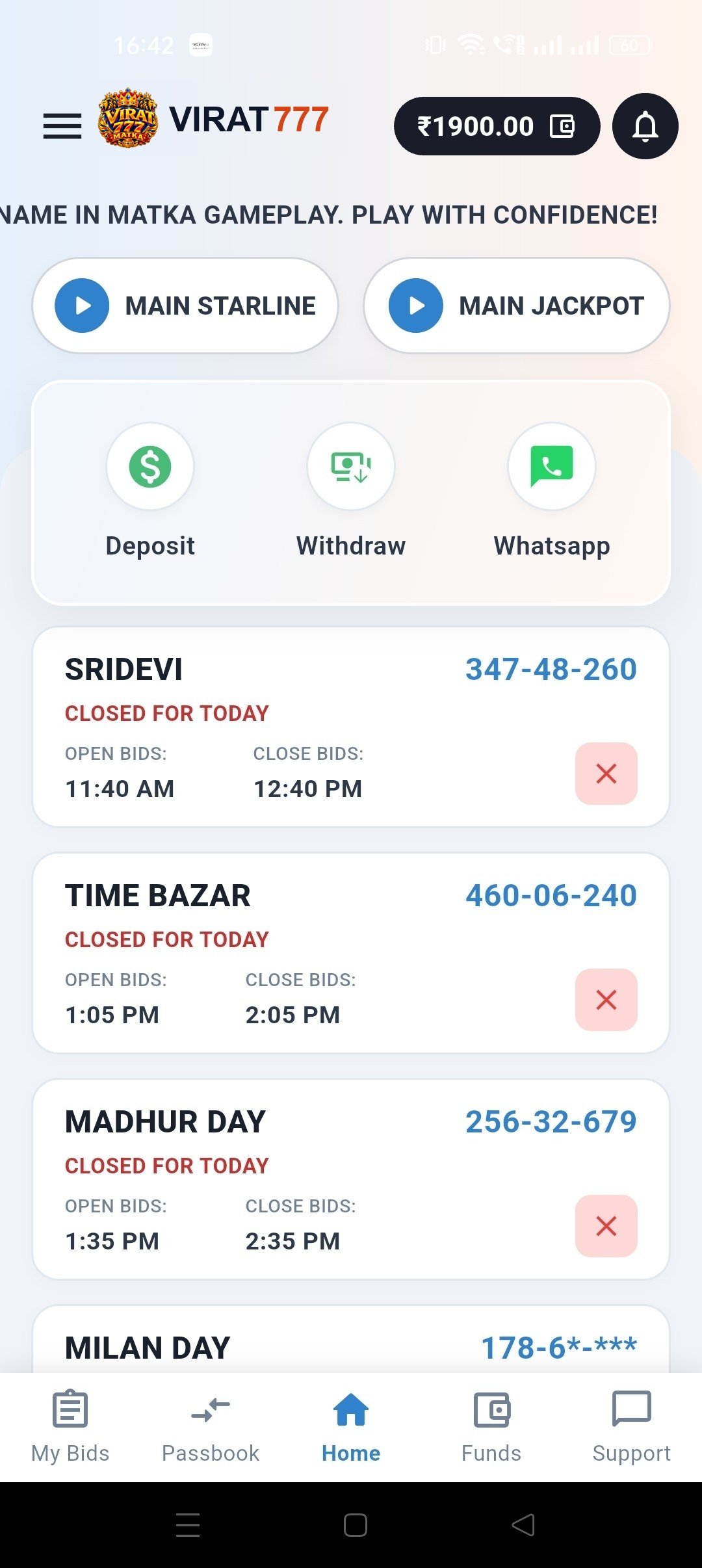 VIRAT777 App Home Screen